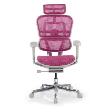 sedia ergonomica bianco rosa struttura bianca rotonda rete transpirante braccioli regolabili 5d poggiatesta 3