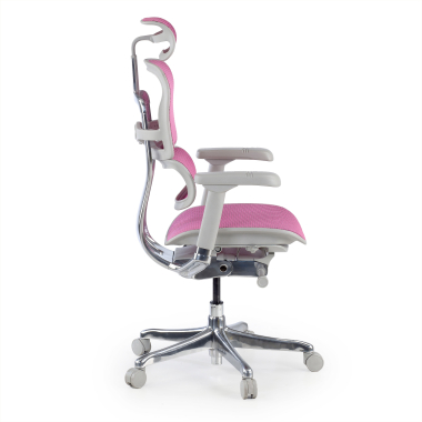sedia ergonomica bianco rosa struttura bianca rotonda rete transpirante braccioli regolabili 5d poggiatesta 4