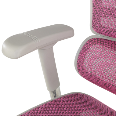 sedia ergonomica bianco rosa struttura bianca rotonda rete transpirante braccioli regolabili 5d poggiatesta 5