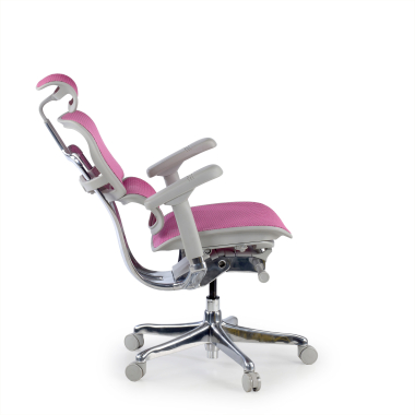 sedia ergonomica bianco rosa struttura bianca rotonda rete transpirante braccioli regolabili 5d poggiatesta 6