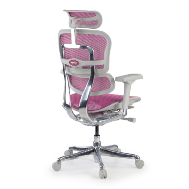 sedia ergonomica bianco rosa struttura bianca rotonda rete transpirante braccioli regolabili 5d poggiatesta 7
