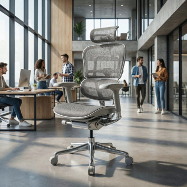 sedia ergonomica bianco grigio struttura bianca rotonda rete transpirante braccioli regolabili 5d poggiatesta 2