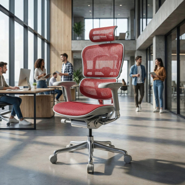 sedia ergonomica bianco rosso struttura bianca rotonda rete transpirante braccioli regolabili 5d poggiatesta 2