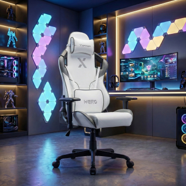 sedia gaming bianco grigio hero ecopelle braccioli mobili cuscino lombare e cervicale poggiatesta 2