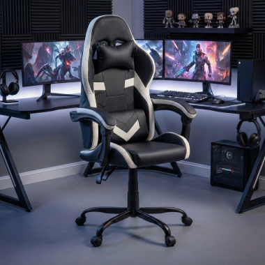 sedia gaming bianco nero mist ecopelle braccioli ribaltabili cuscino poggiatesta poggiatesta 2
