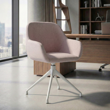 sedia sala riunione bianco beige girevole tessuto braccioli imbottiti 2