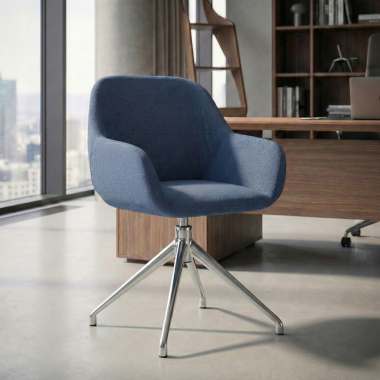 sedia sala riunione cromato blu girevole tessuto braccioli imbottiti 2