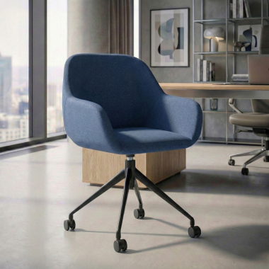 sedia sala riunione nero blu girevole con ruote tessuto braccioli imbottiti 2