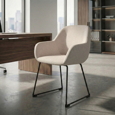 sedia ospite ufficio beige struttura base a slitta tessuto braccioli imbottiti 2