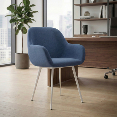 sedia ospite ufficio bianco blu 4 gambe tessuto braccioli imbottiti 2