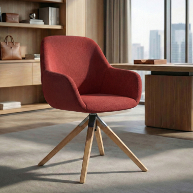 sedia sala riunione rosso girevole legno tessuto braccioli imbottiti 2
