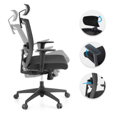 sedia ergonomica nero struttura nera poggiatesta rete transpirante braccioli regolabili 1d supporto lombare poggiatesta 3
