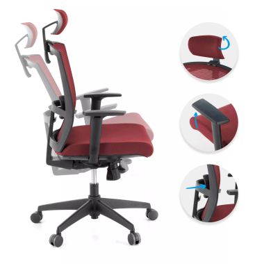 sedia ergonomica rosso struttura nera poggiatesta rete transpirante braccioli regolabili 1d supporto lombare poggiatesta 3