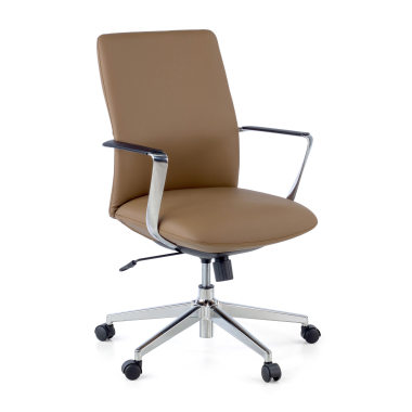 poltrona da ufficio beige schienale basso ecopelle braccioli fissi 1