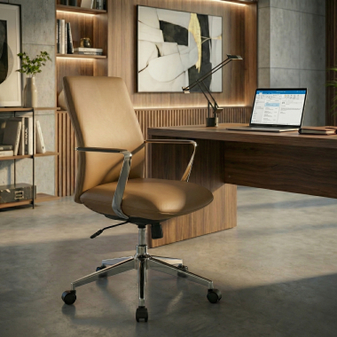 poltrona da ufficio beige schienale basso ecopelle braccioli fissi 2
