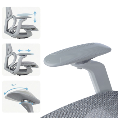 sedia ergonomica bianco grigio aerofit struttura bianca rete transpirante braccioli regolabili 4d doppio supporto lombare poggiatesta 10
