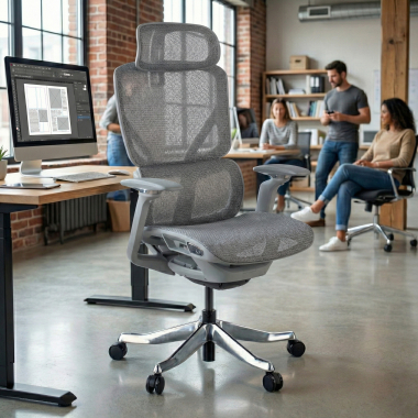 sedia ergonomica bianco grigio aerofit struttura bianca rete transpirante braccioli regolabili 4d doppio supporto lombare poggiatesta 2