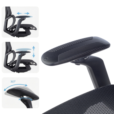sedia ergonomica nero aerofit struttura nera rete transpirante braccioli regolabili 4d doppio supporto lombare poggiatesta 8