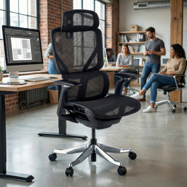 sedia ergonomica nero aerofit struttura nera rete transpirante braccioli regolabili 4d doppio supporto lombare poggiatesta 2