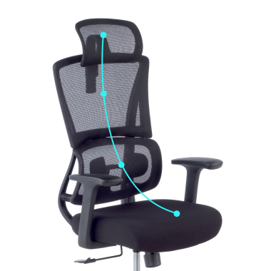 sedia ergonomica nero con poggiatesta tessuto braccioli fissi doppio supporto lombare poggiatesta 9