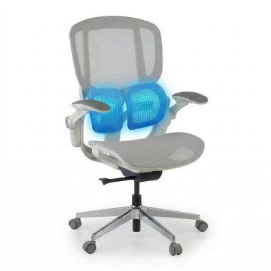 sedia ergonomica bianco grigio erghos one senza poggiatesta rete transpirante braccioli regolabili 3d doppio supporto lombare 6