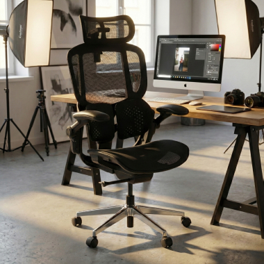 sedia ergonomica nero erghos one con poggiatesta rete transpirante braccioli regolabili 3d doppio supporto lombare poggiatesta 2
