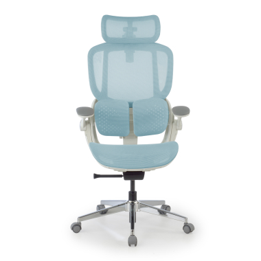 sedia ergonomica bianco blu erghos one con poggiatesta rete transpirante braccioli regolabili 3d doppio supporto lombare poggiatesta 3