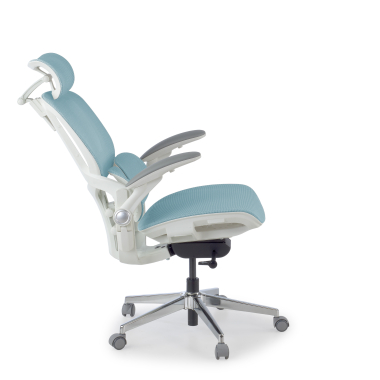 sedia ergonomica bianco blu erghos one con poggiatesta rete transpirante braccioli regolabili 3d doppio supporto lombare poggiatesta 5