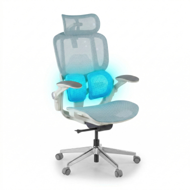 sedia ergonomica bianco blu erghos one con poggiatesta rete transpirante braccioli regolabili 3d doppio supporto lombare poggiatesta 7