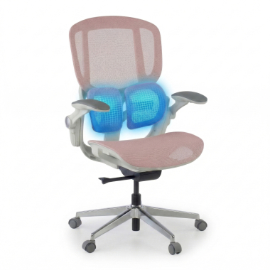 sedia ergonomica bianco rosa erghos one senza poggiatesta rete transpirante braccioli regolabili 3d doppio supporto lombare 6