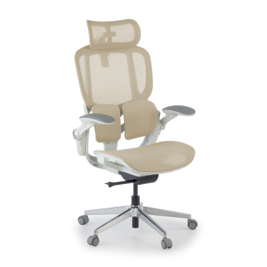sedia ergonomica beige erghos one con poggiatesta rete transpirante braccioli regolabili 3d doppio supporto lombare poggiatesta 1