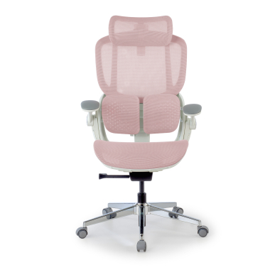 sedia ergonomica bianco rosa erghos one con poggiatesta rete transpirante braccioli regolabili 3d doppio supporto lombare poggiatesta 7