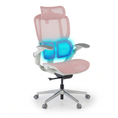 sedia ergonomica bianco rosa erghos one con poggiatesta rete transpirante braccioli regolabili 3d doppio supporto lombare poggiatesta 8