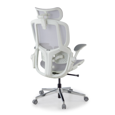 sedia ergonomica bianco grigio erghos one con poggiatesta rete transpirante braccioli regolabili 3d doppio supporto lombare poggiatesta 5