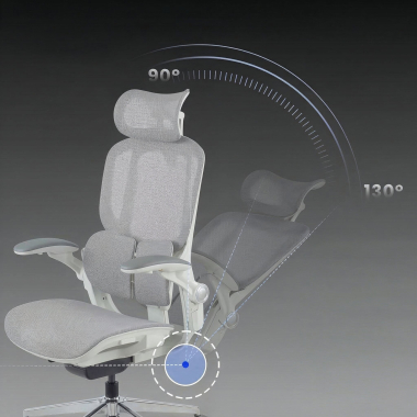 sedia ergonomica bianco grigio erghos one con poggiatesta rete transpirante braccioli regolabili 3d doppio supporto lombare poggiatesta 9