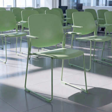 sedia da conferenza verde con bracci di plastica braccioli fissi 2