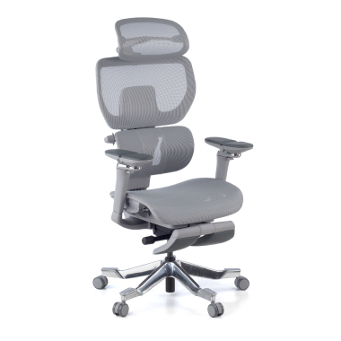 sedia ergonomica grigio erghos x4 pro rete transpirante braccioli regolabili 6d doppio supporto lombare poggiatesta poggiapiedi estensibile 1