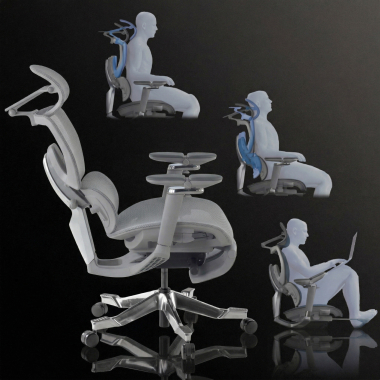 sedia ergonomica grigio erghos x4 pro rete transpirante braccioli regolabili 6d doppio supporto lombare poggiatesta poggiapiedi estensibile 5