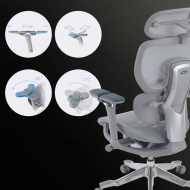 sedia ergonomica grigio erghos x4 pro rete transpirante braccioli regolabili 6d doppio supporto lombare poggiatesta poggiapiedi estensibile 7