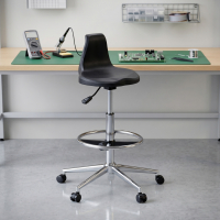 Sgabello da lavoro con schienale Polytec, ergonomico