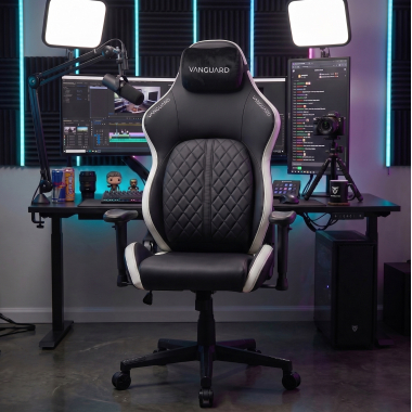 sedia gaming bianco nero vanguard ecopelle braccioli mobili cuscino poggiatesta poggiatesta 2