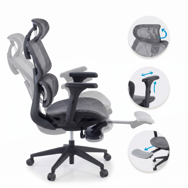 sedia ergonomica grigio every rete transpirante braccioli regolabili 3d poggiatesta poggiapiedi estensibile 3