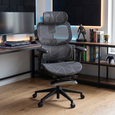 sedia ergonomica grigio every rete transpirante braccioli regolabili 3d poggiatesta poggiapiedi estensibile 2