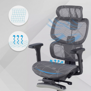 sedia ergonomica grigio every rete transpirante braccioli regolabili 3d poggiatesta poggiapiedi estensibile 4