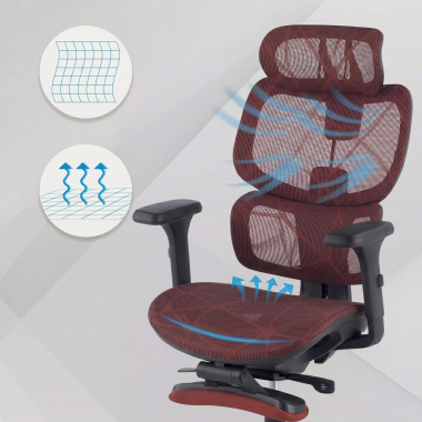 sedia ergonomica rosso every rete transpirante braccioli regolabili 3d poggiatesta poggiapiedi estensibile 6