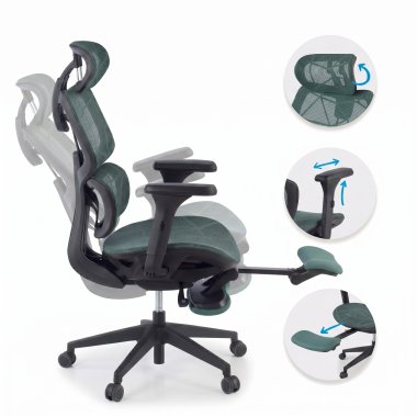 sedia ergonomica verde every rete transpirante braccioli regolabili 3d poggiatesta poggiapiedi estensibile 4