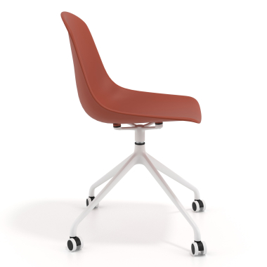 sedia sala riunione bianca rosso con ruote di plastica senza braccioli 3