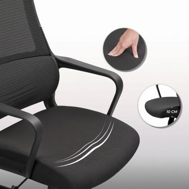 sedia smart working nero venus rete transpirante braccioli fissi supporto lombare poggiatesta 9