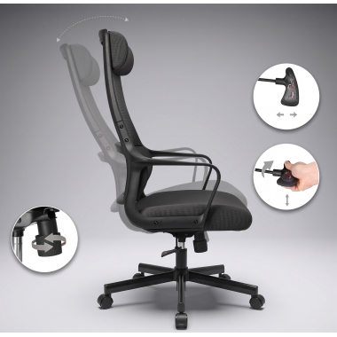 sedia smart working nero venus rete transpirante braccioli fissi supporto lombare poggiatesta 8