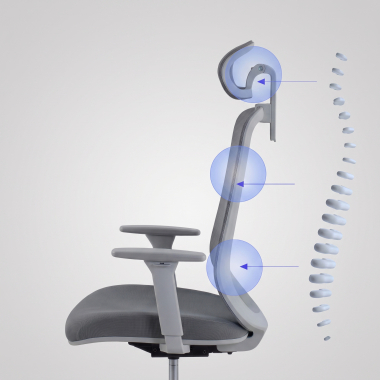 sedia smart working bianco grigio task rete transpirante braccioli regolabili 1d supporto lombare poggiatesta 4